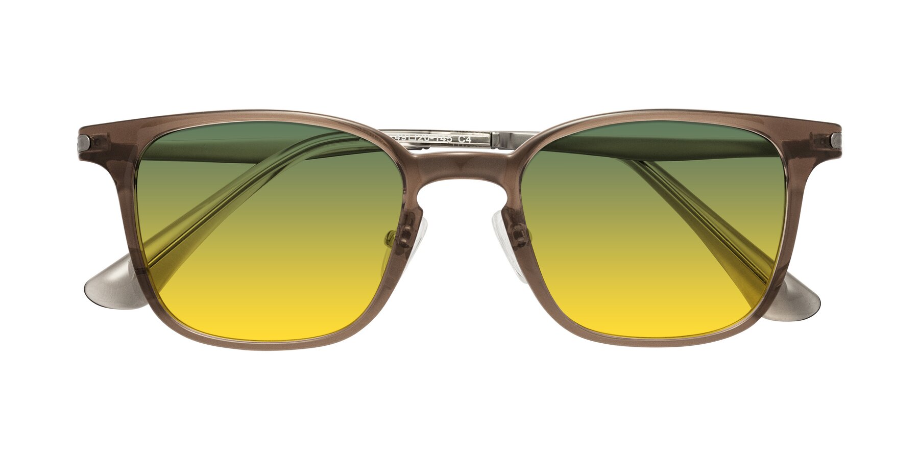 Folded Front of Tiwari in Brown with Green / Yellow Gradient Lenses