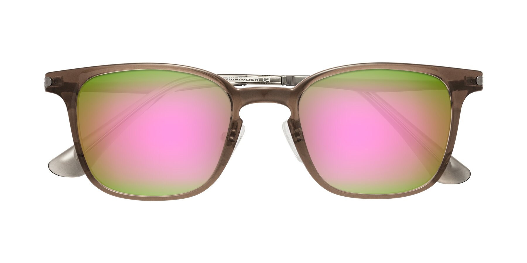 Folded Front of Tiwari in Brown with Pink Mirrored Lenses