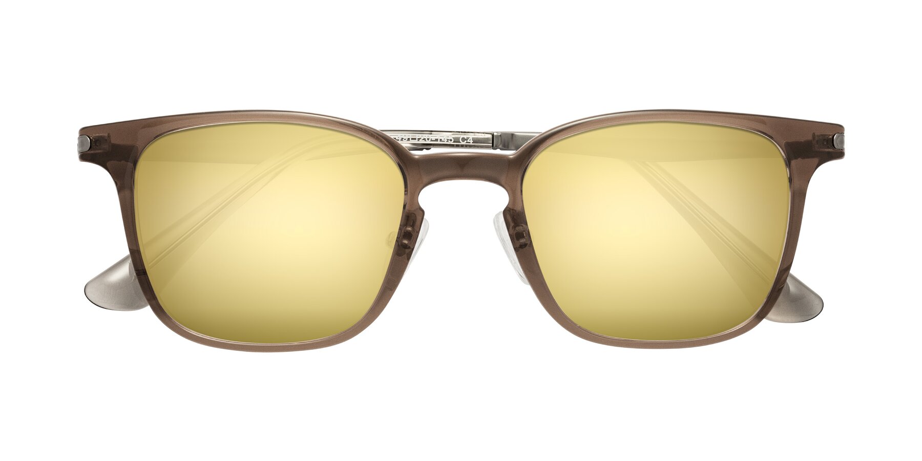 Folded Front of Tiwari in Brown with Gold Mirrored Lenses