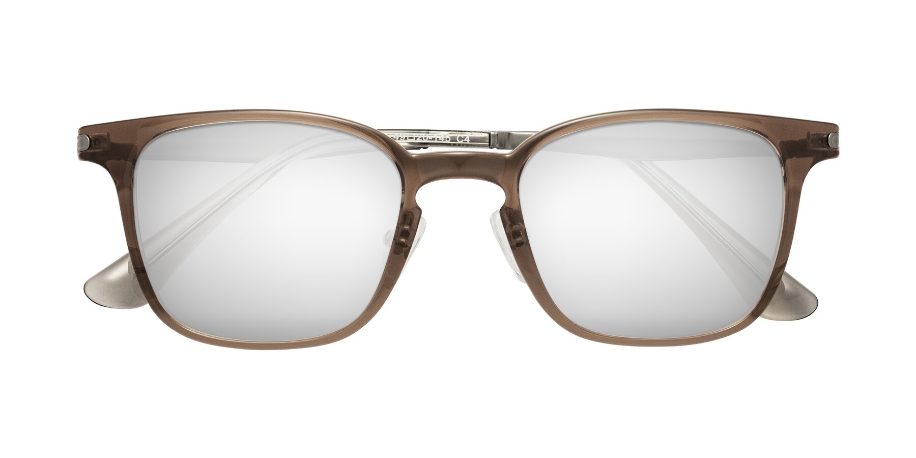 Folded Front of Tiwari in Brown with Silver Mirrored Lenses