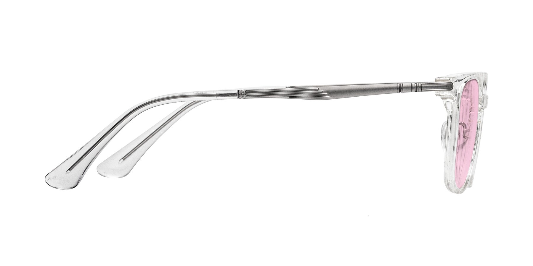 Side of Tiwari in Clear/Silver with Light Pink Tinted Lenses