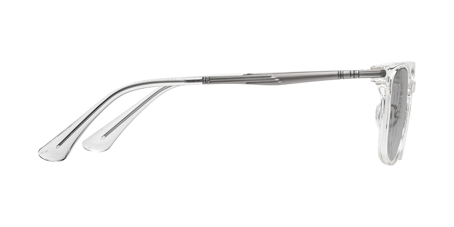 Side of Tiwari in Clear/Silver with Light Gray Tinted Lenses