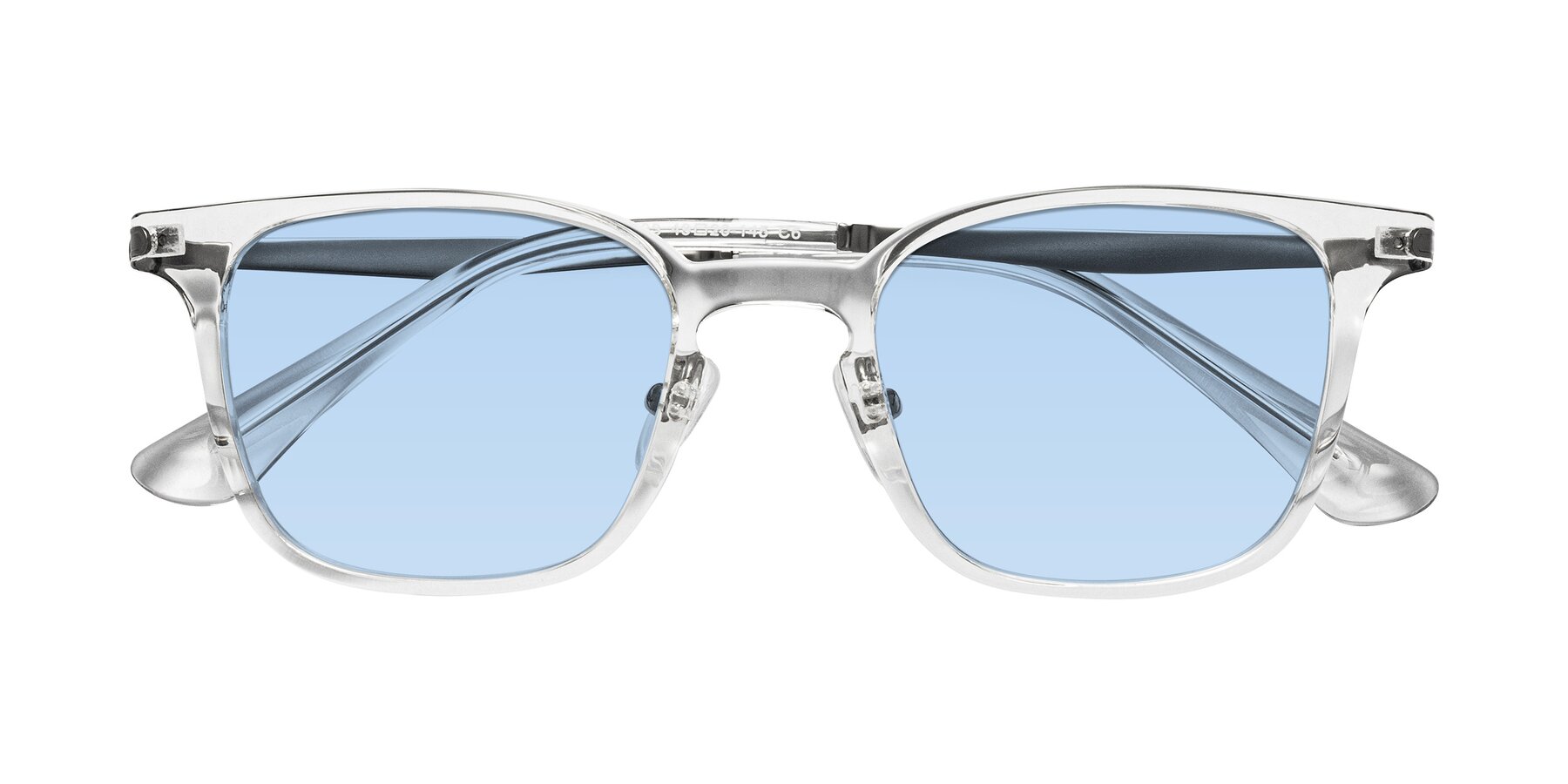 Folded Front of Tiwari in Clear/Silver with Light Blue Tinted Lenses