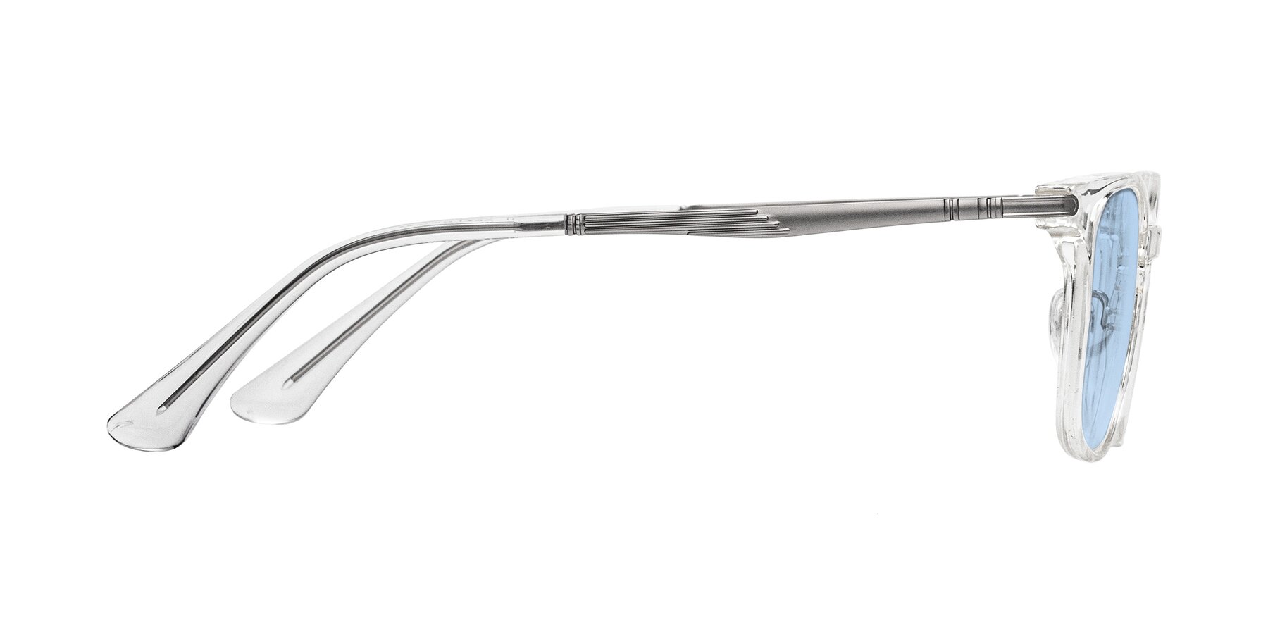 Side of Tiwari in Clear/Silver with Light Blue Tinted Lenses
