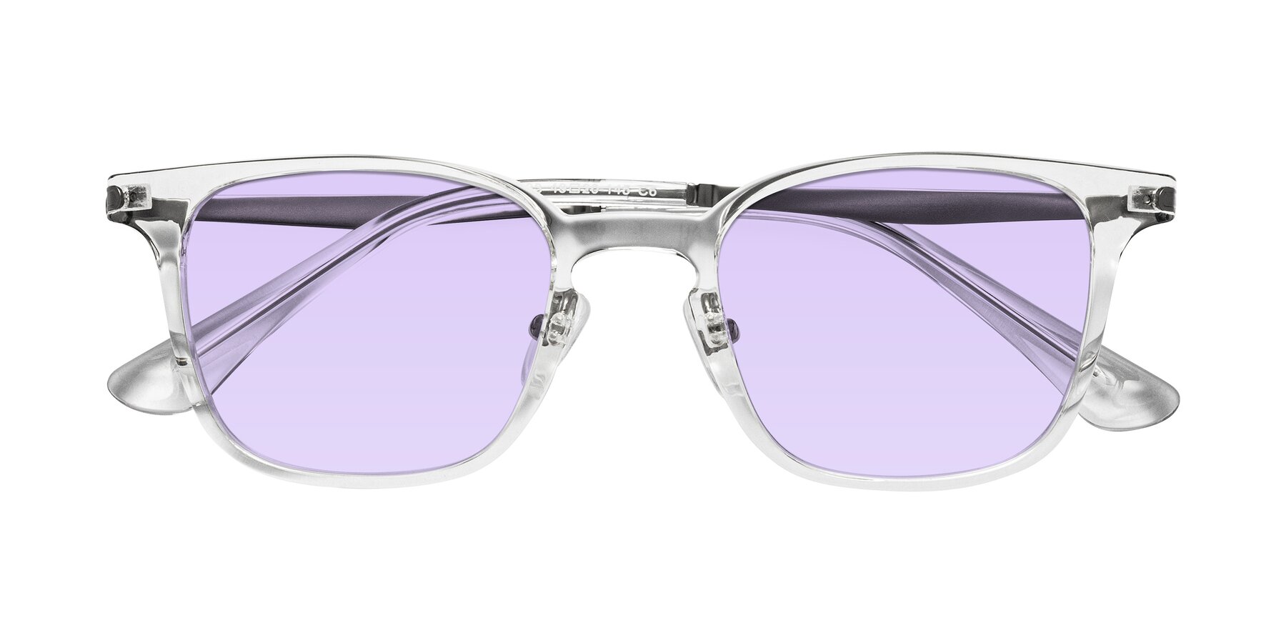 Folded Front of Tiwari in Clear/Silver with Light Purple Tinted Lenses