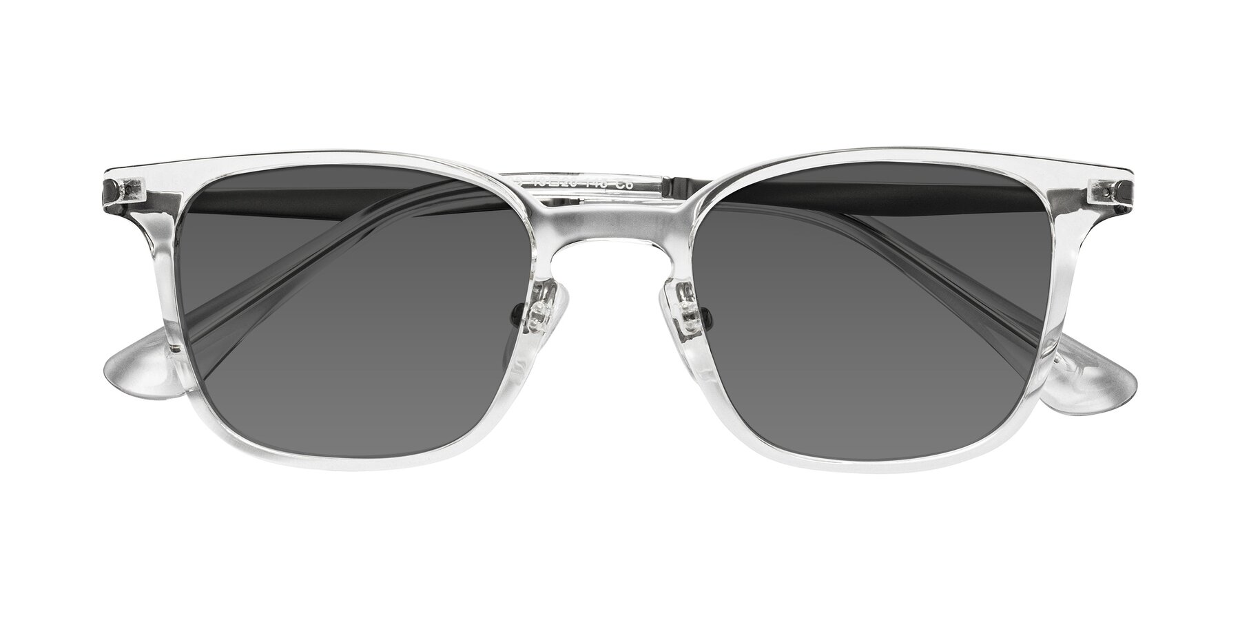 Folded Front of Tiwari in Clear/Silver with Medium Gray Tinted Lenses