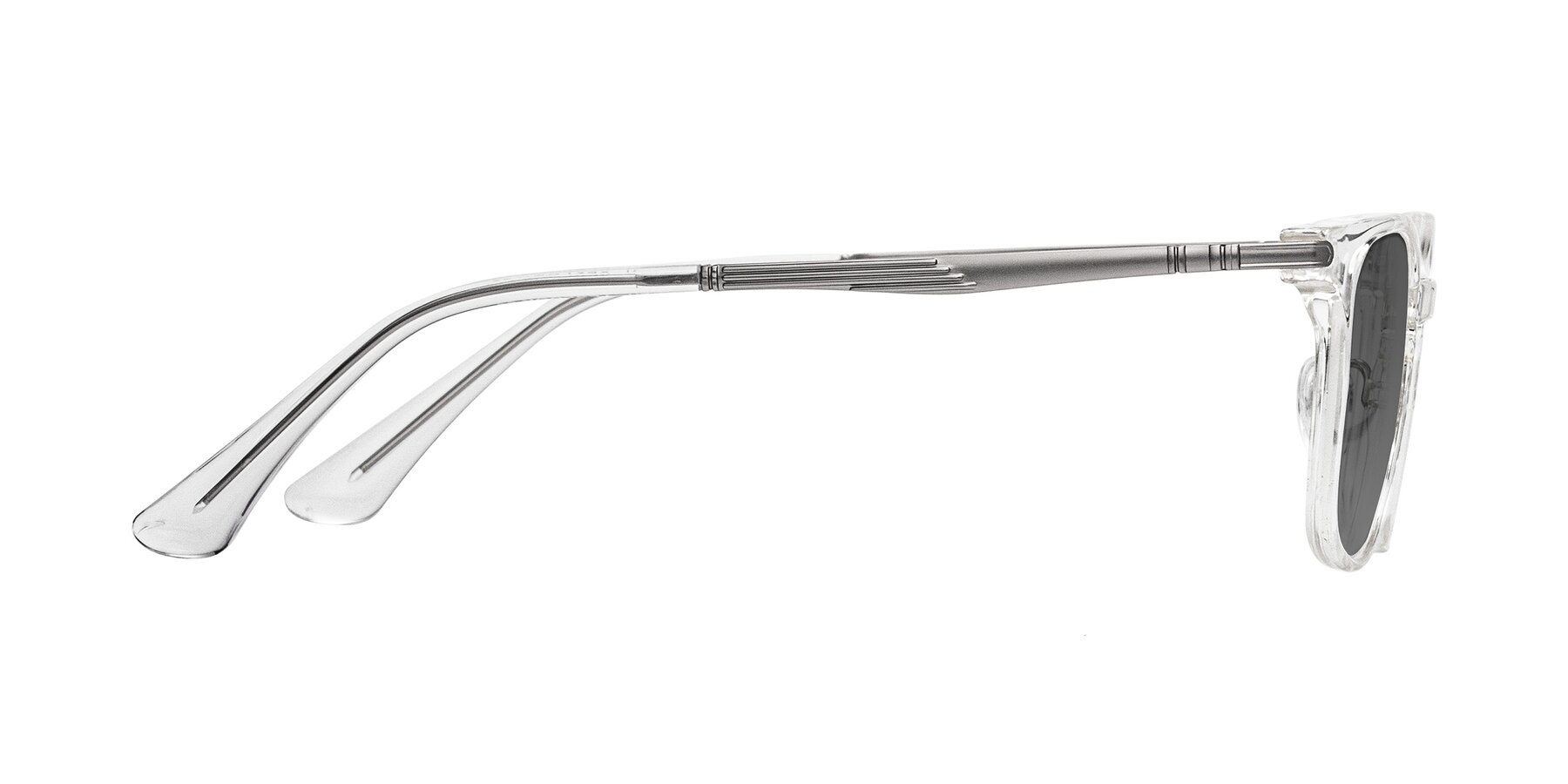 Side of Tiwari in Clear/Silver with Medium Gray Tinted Lenses