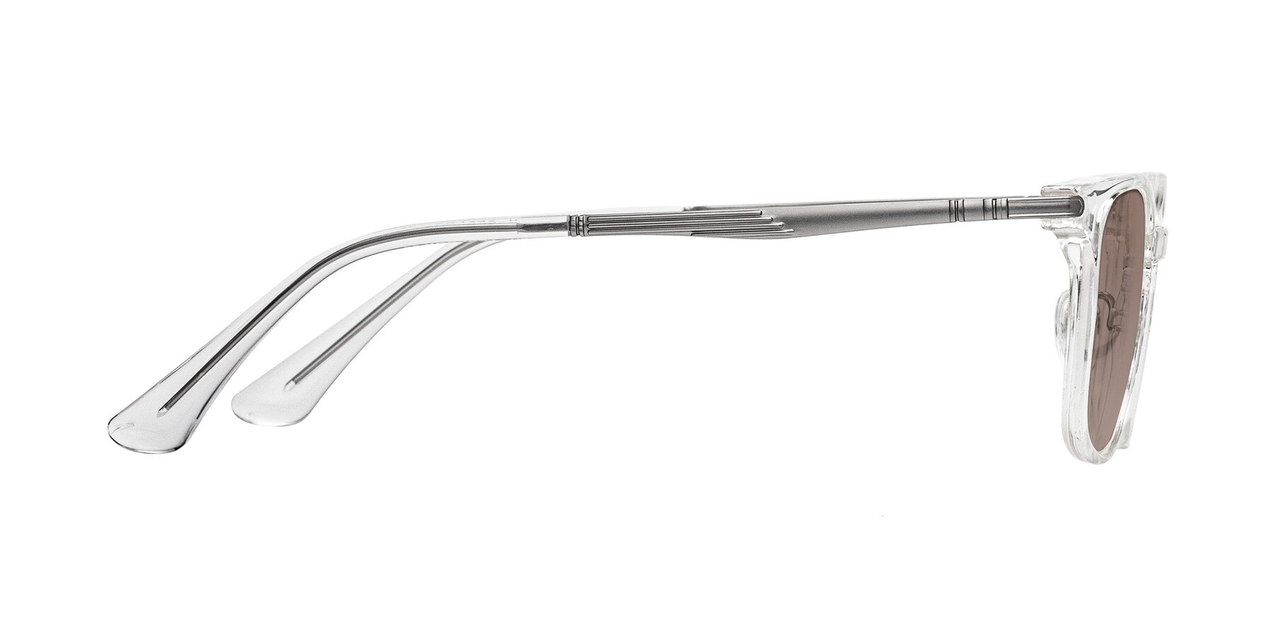 Side of Tiwari in Clear/Silver with Medium Brown Tinted Lenses