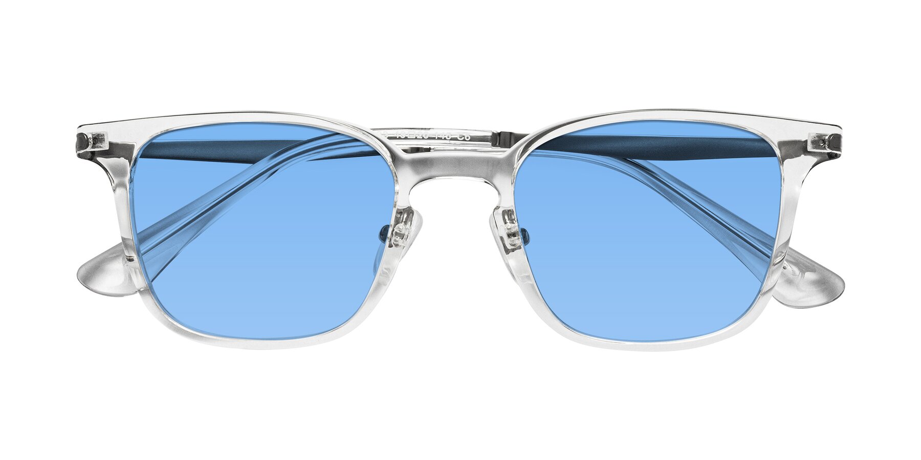 Folded Front of Tiwari in Clear/Silver with Medium Blue Tinted Lenses
