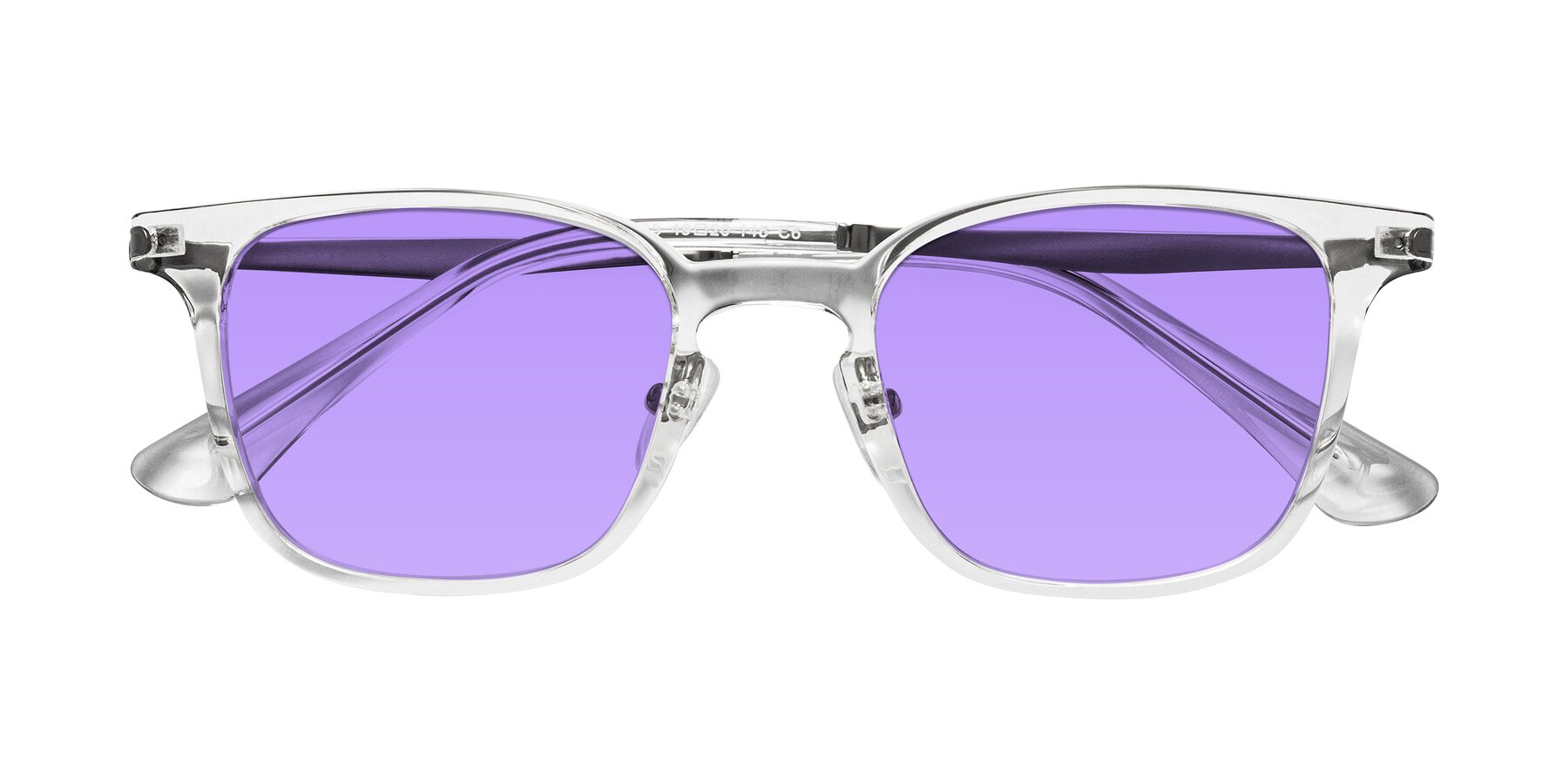 Folded Front of Tiwari in Clear/Silver with Medium Purple Tinted Lenses