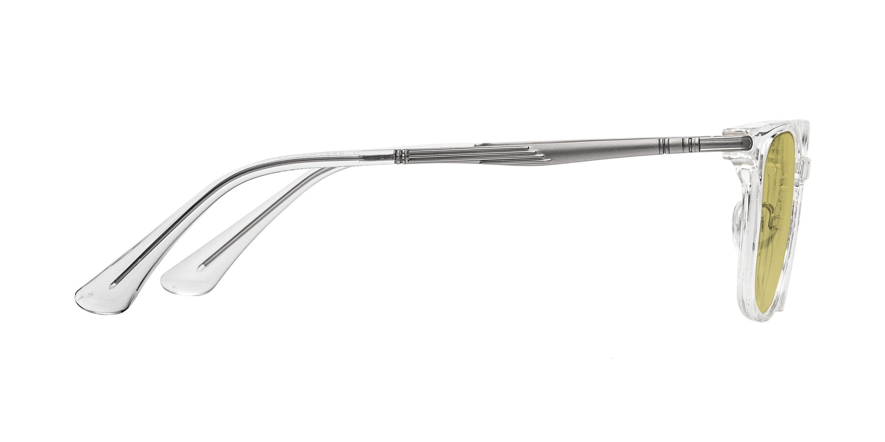 Side of Tiwari in Clear/Silver with Medium Champagne Tinted Lenses