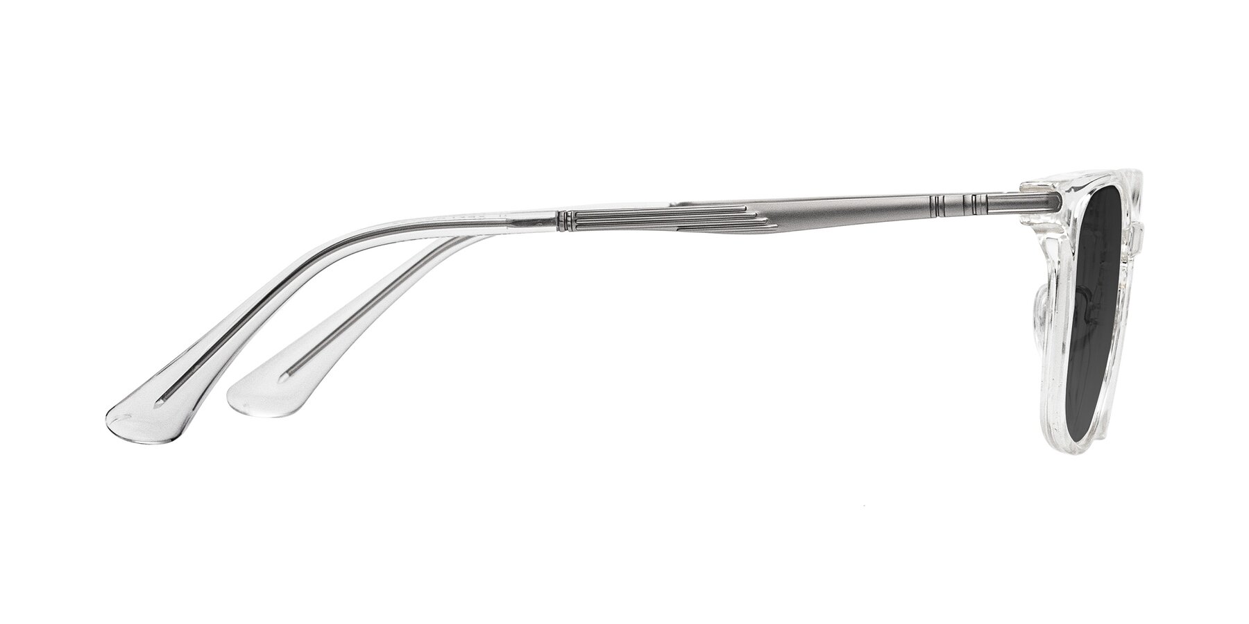Side of Tiwari in Clear/Silver with Gray Tinted Lenses