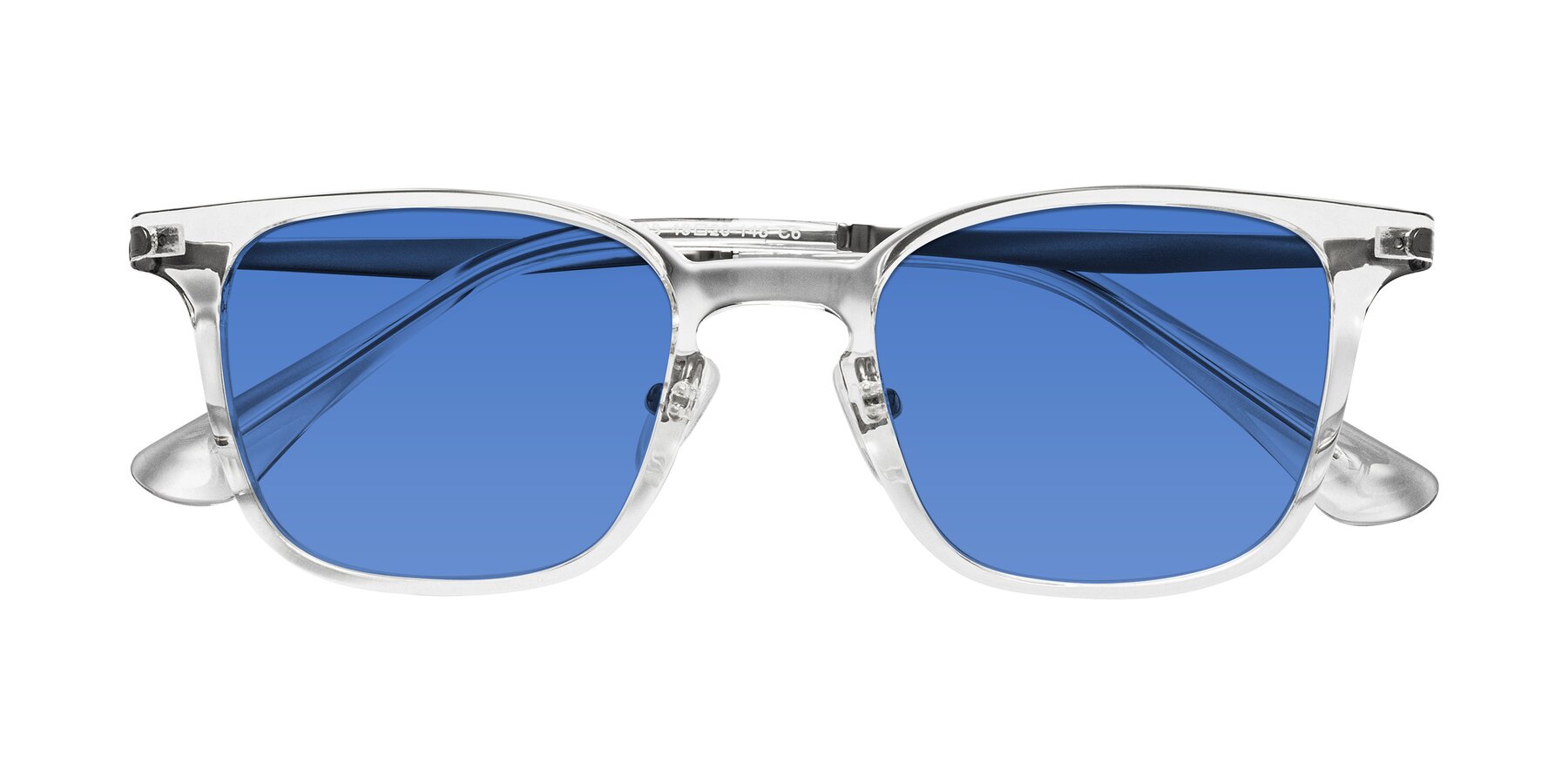 Folded Front of Tiwari in Clear/Silver with Blue Tinted Lenses