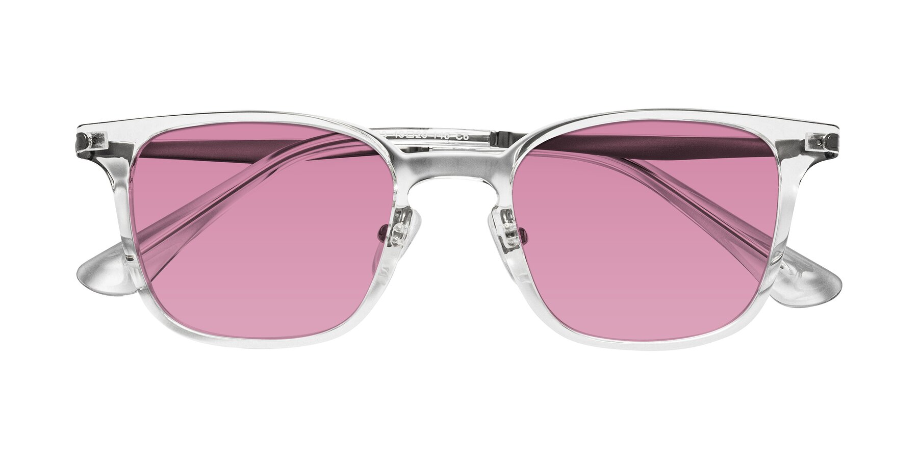 Folded Front of Tiwari in Clear/Silver with Medium Wine Tinted Lenses