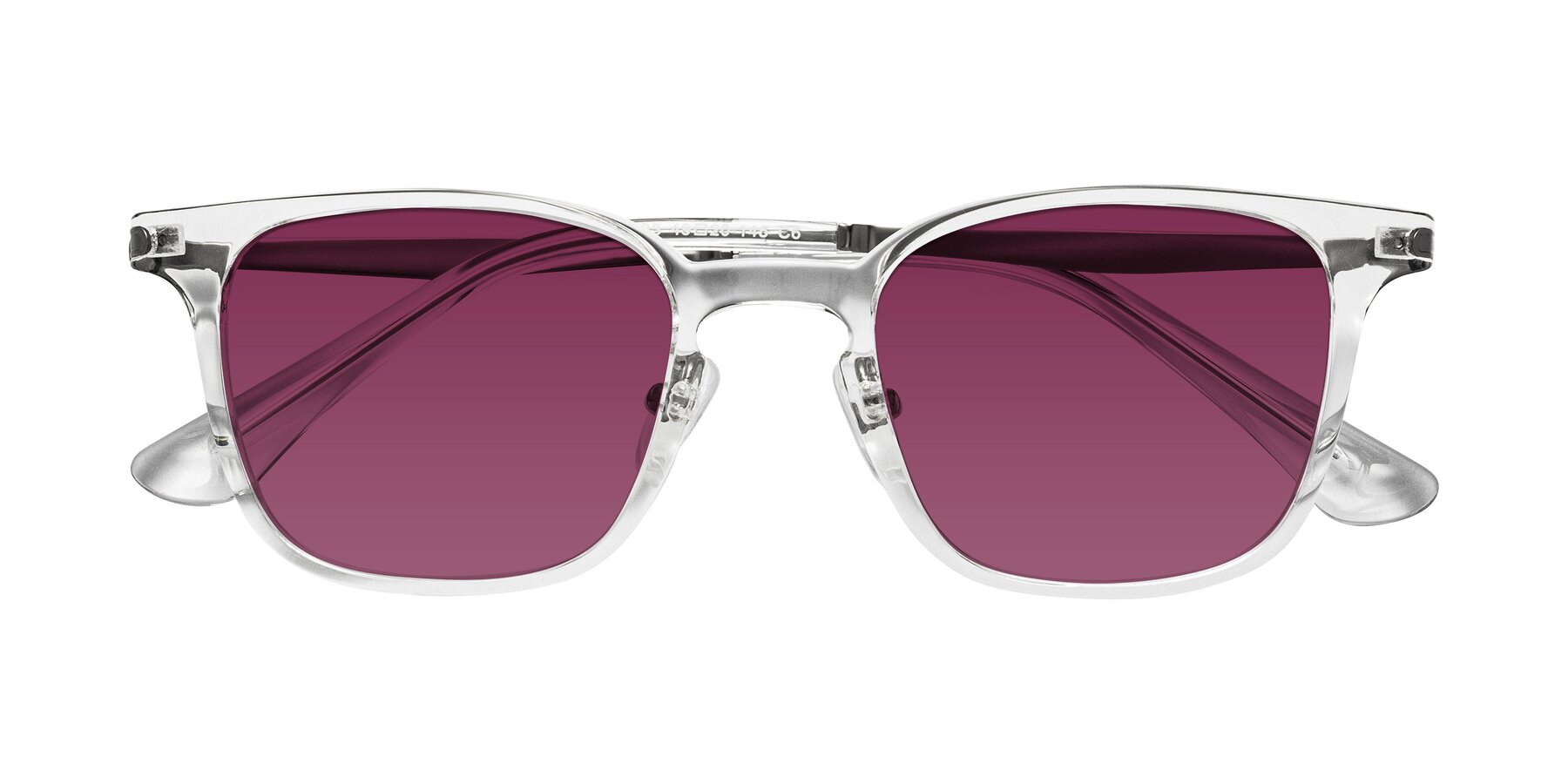 Folded Front of Tiwari in Clear/Silver with Wine Tinted Lenses