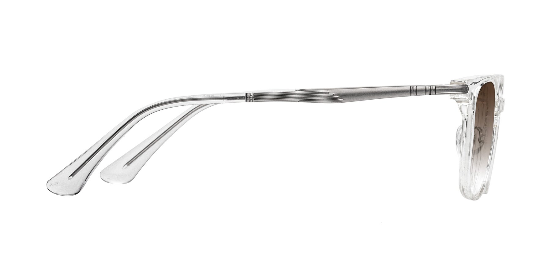 Side of Tiwari in Clear/Silver with Brown Gradient Lenses