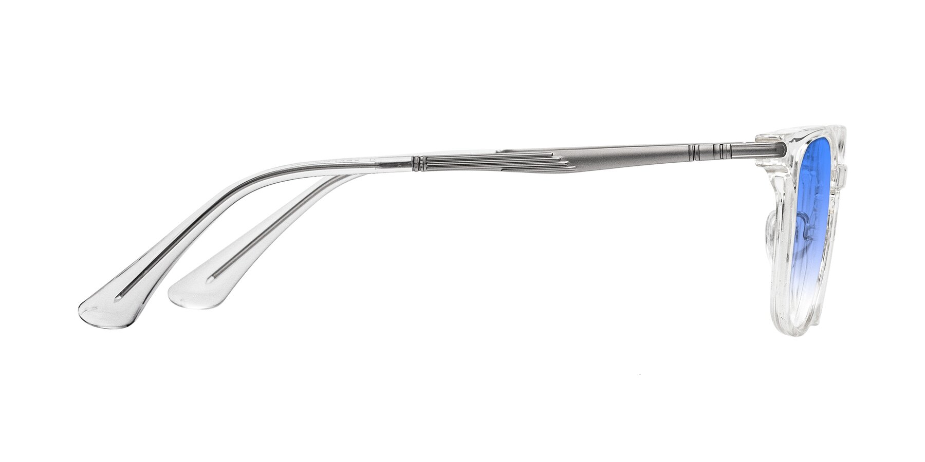 Side of Tiwari in Clear/Silver with Blue Gradient Lenses