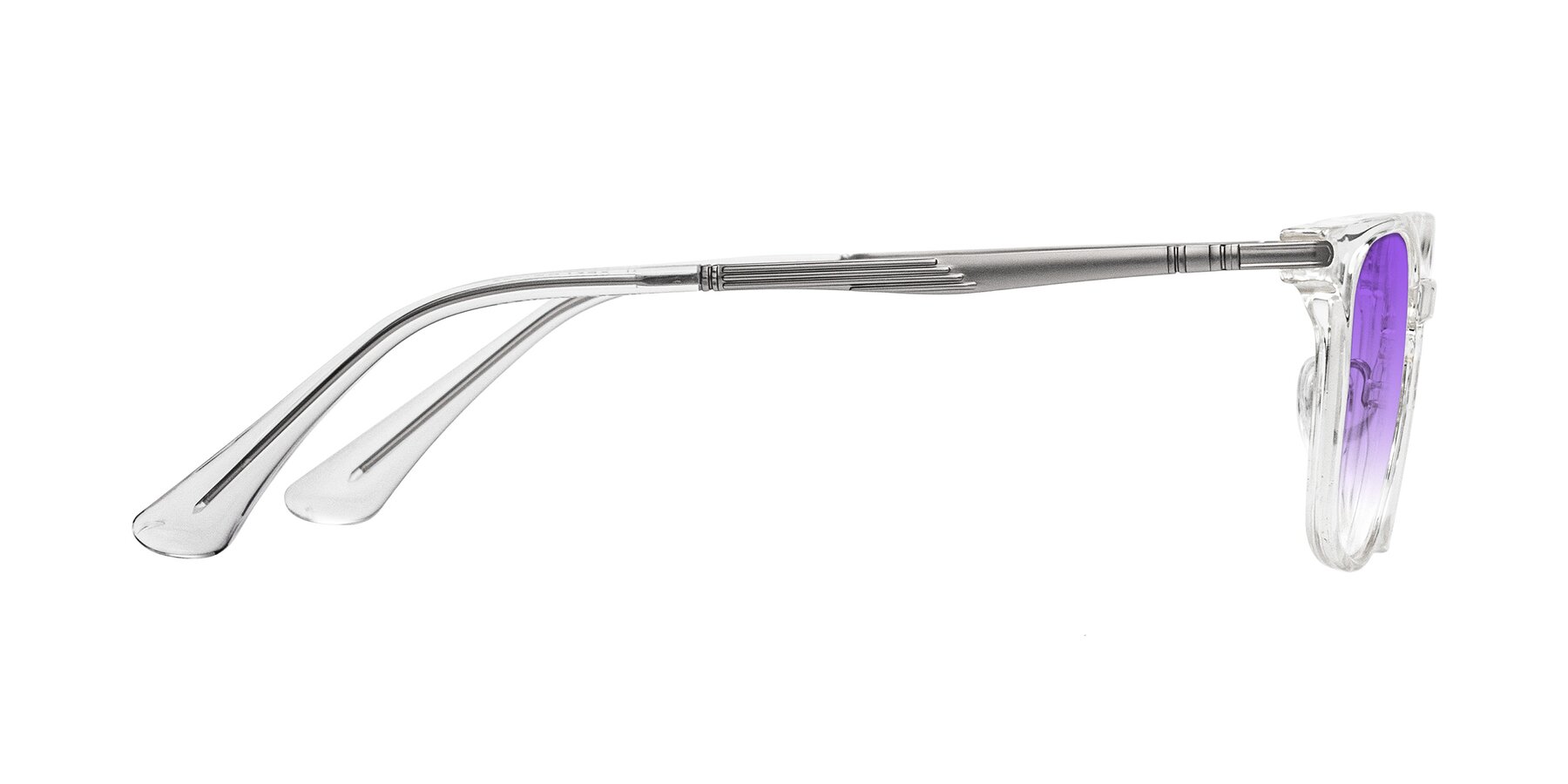 Side of Tiwari in Clear/Silver with Purple Gradient Lenses