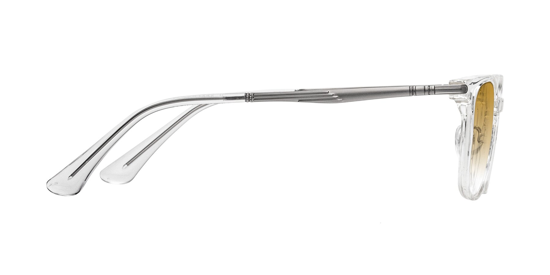 Side of Tiwari in Clear/Silver with Champagne Gradient Lenses