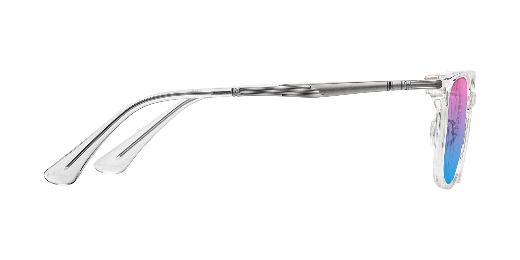 Side of Tiwari in Clear/Silver with Pink / Blue Gradient Lenses