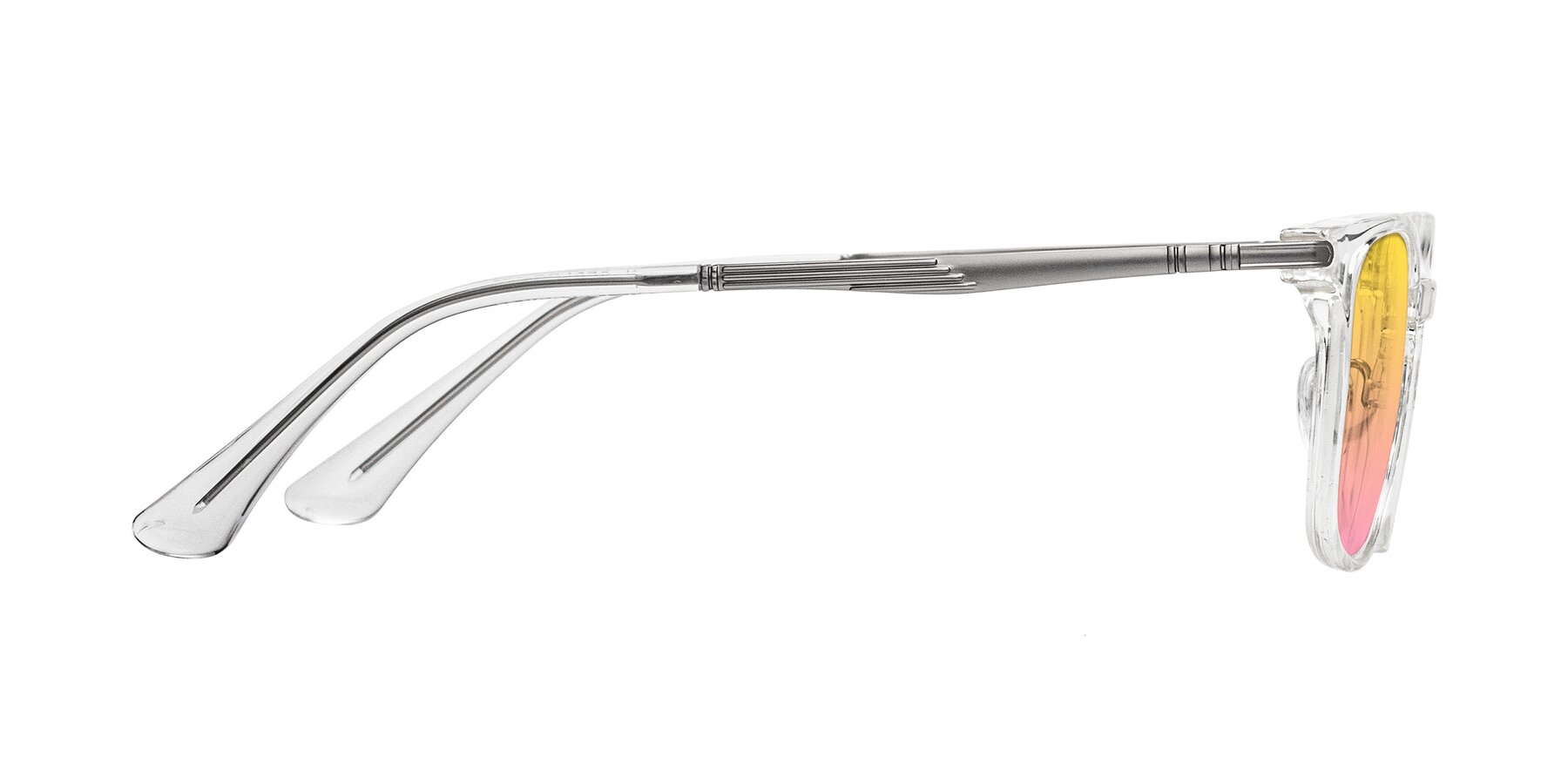 Side of Tiwari in Clear/Silver with Yellow / Pink Gradient Lenses