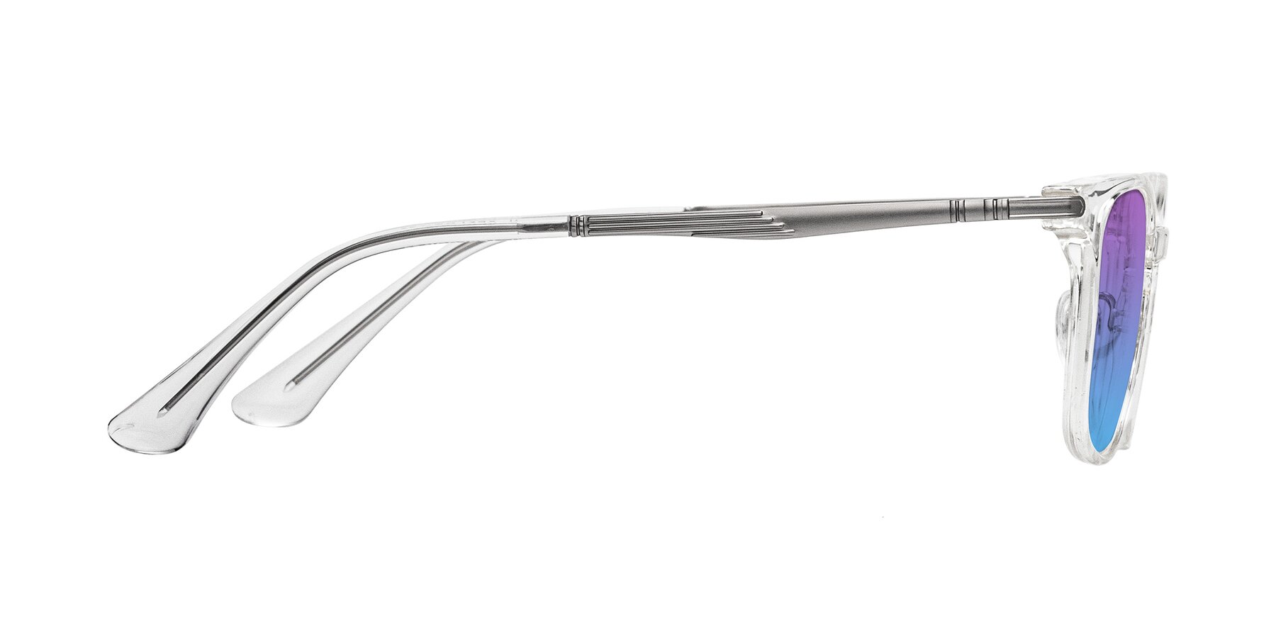 Side of Tiwari in Clear/Silver with Purple / Blue Gradient Lenses