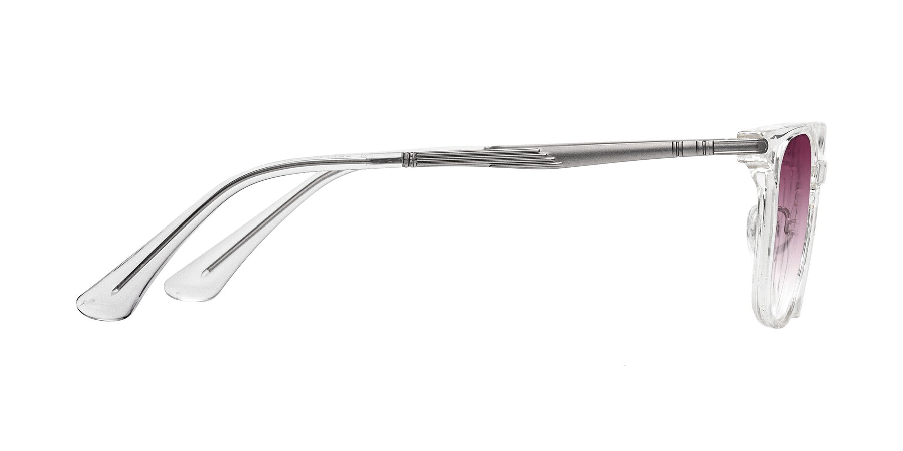 Side of Tiwari in Clear/Silver with Wine Gradient Lenses