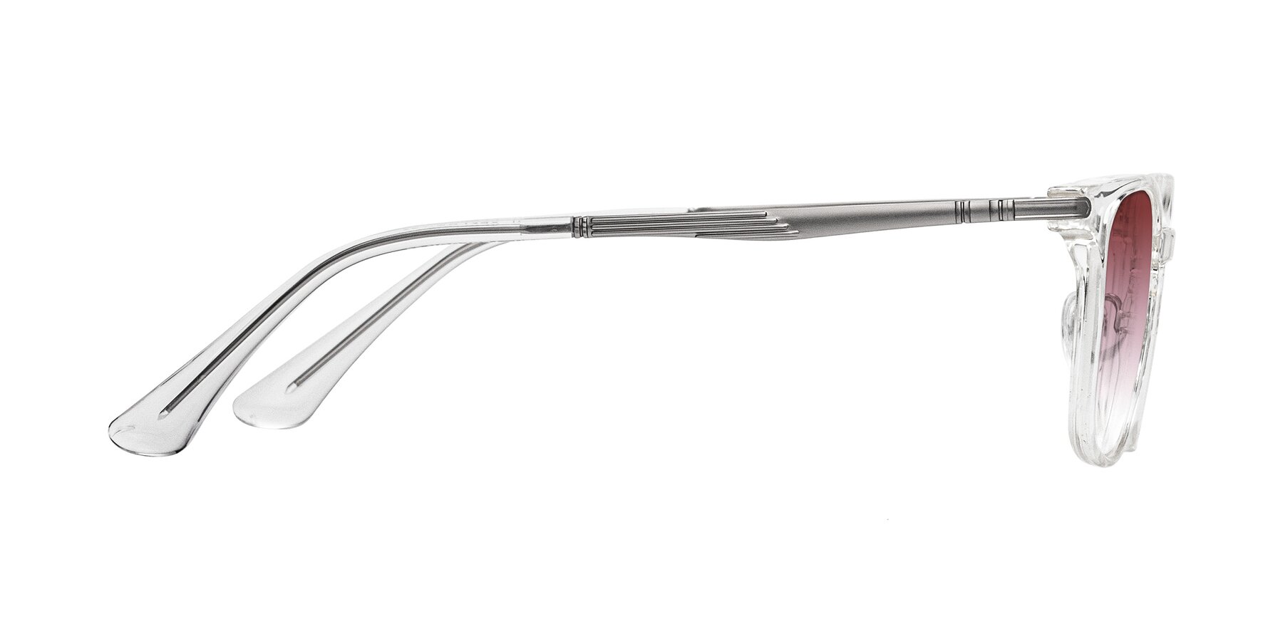 Side of Tiwari in Clear/Silver with Garnet Gradient Lenses