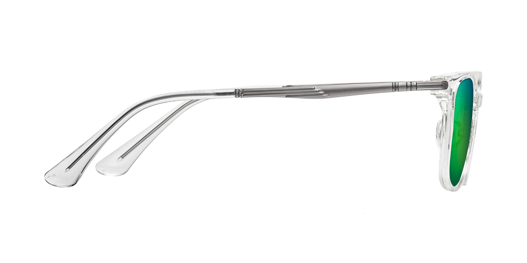 Side of Tiwari in Clear/Silver with Green Mirrored Lenses