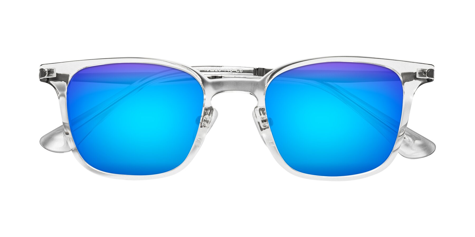 Folded Front of Tiwari in Clear/Silver with Blue Mirrored Lenses