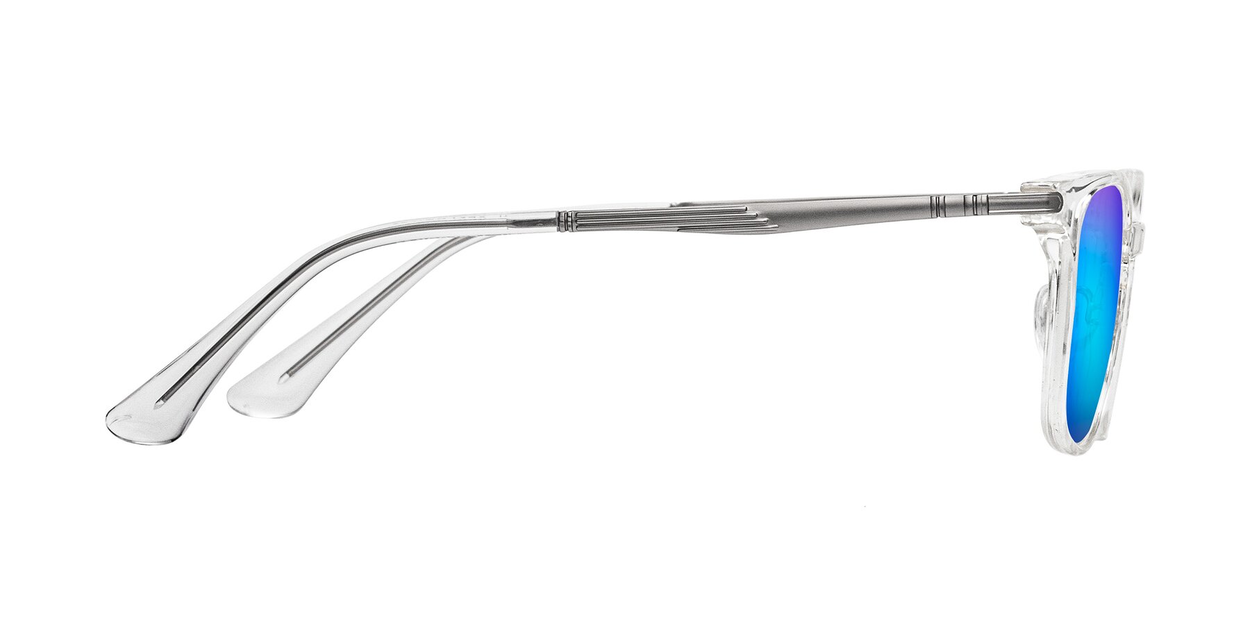 Side of Tiwari in Clear/Silver with Blue Mirrored Lenses