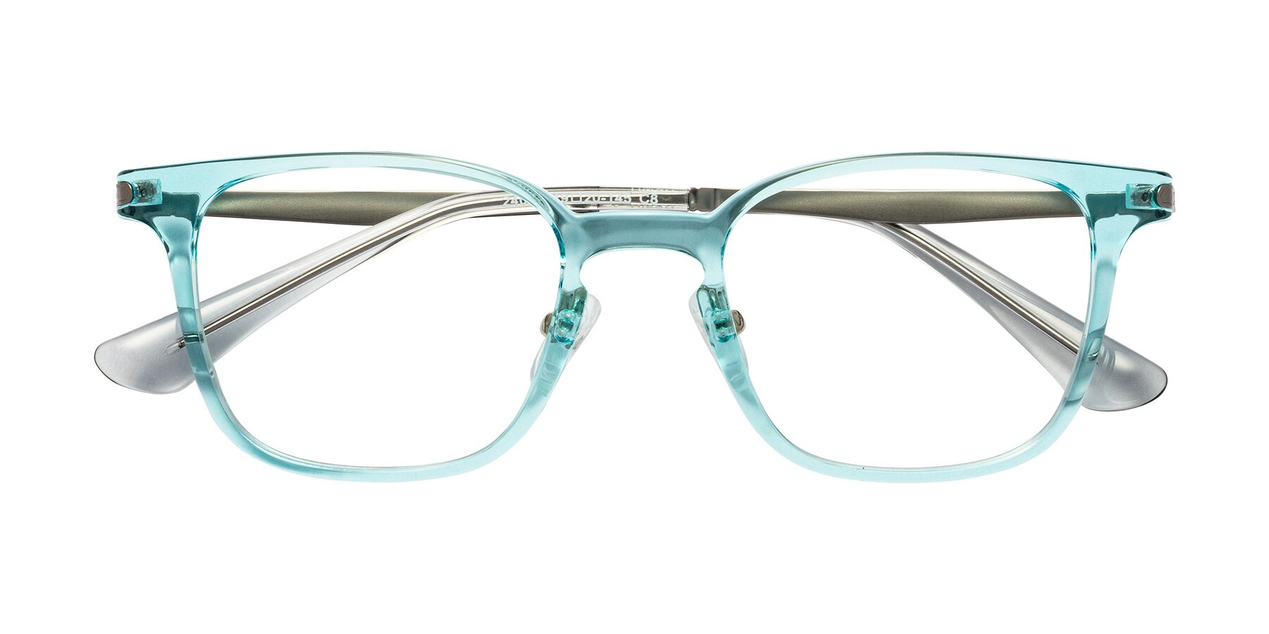 Folded Front of Tiwari in Clear Blue/Silver with Clear Eyeglass Lenses