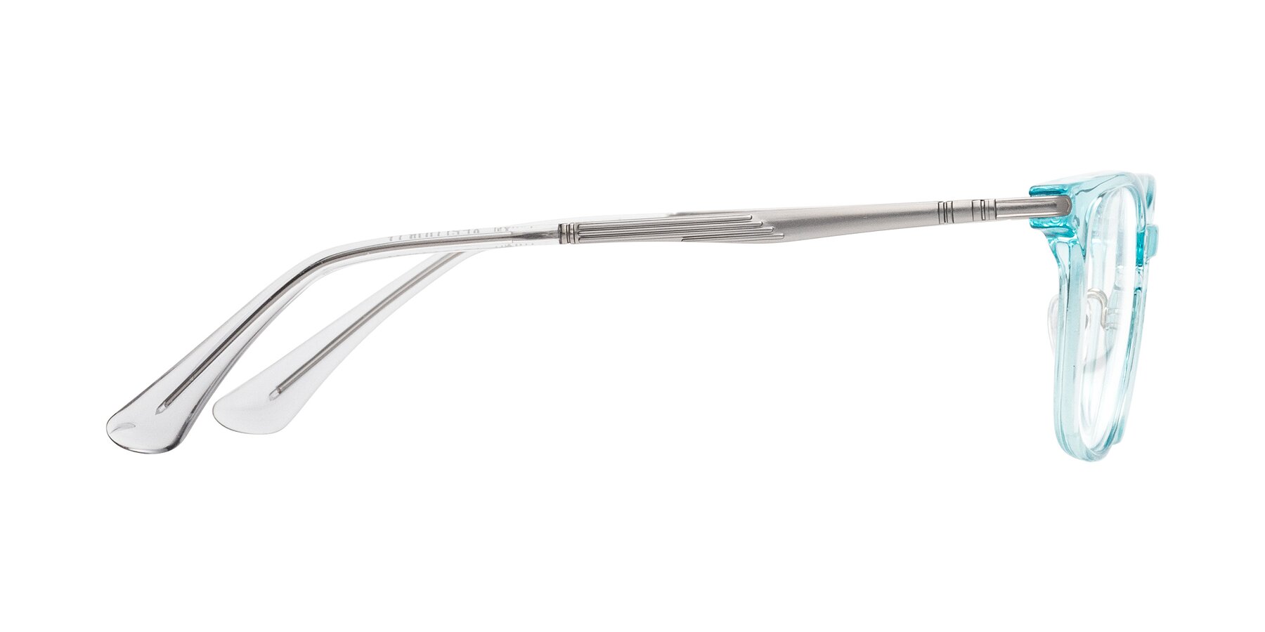 Side of Tiwari in Clear Blue/Silver with Clear Eyeglass Lenses