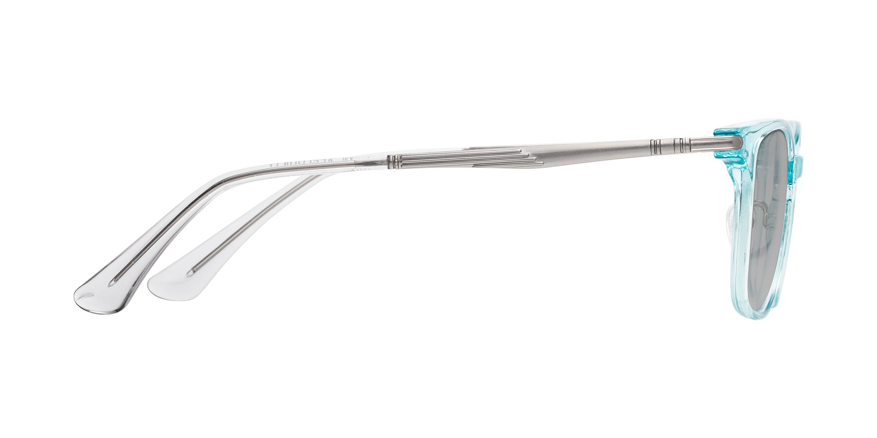 Side of Tiwari in Clear Blue/Silver with Light Gray Tinted Lenses