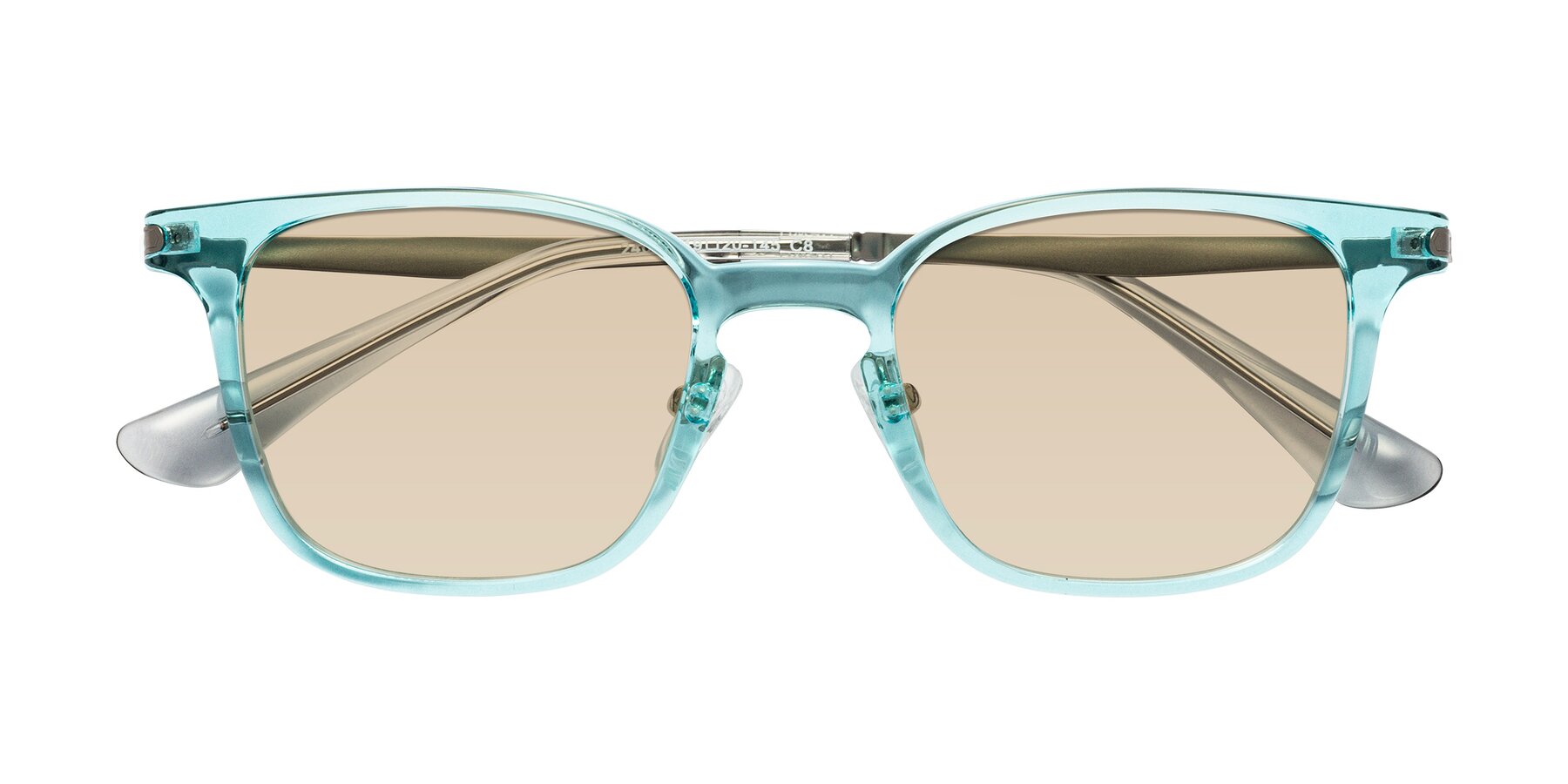 Folded Front of Tiwari in Clear Blue/Silver with Light Brown Tinted Lenses