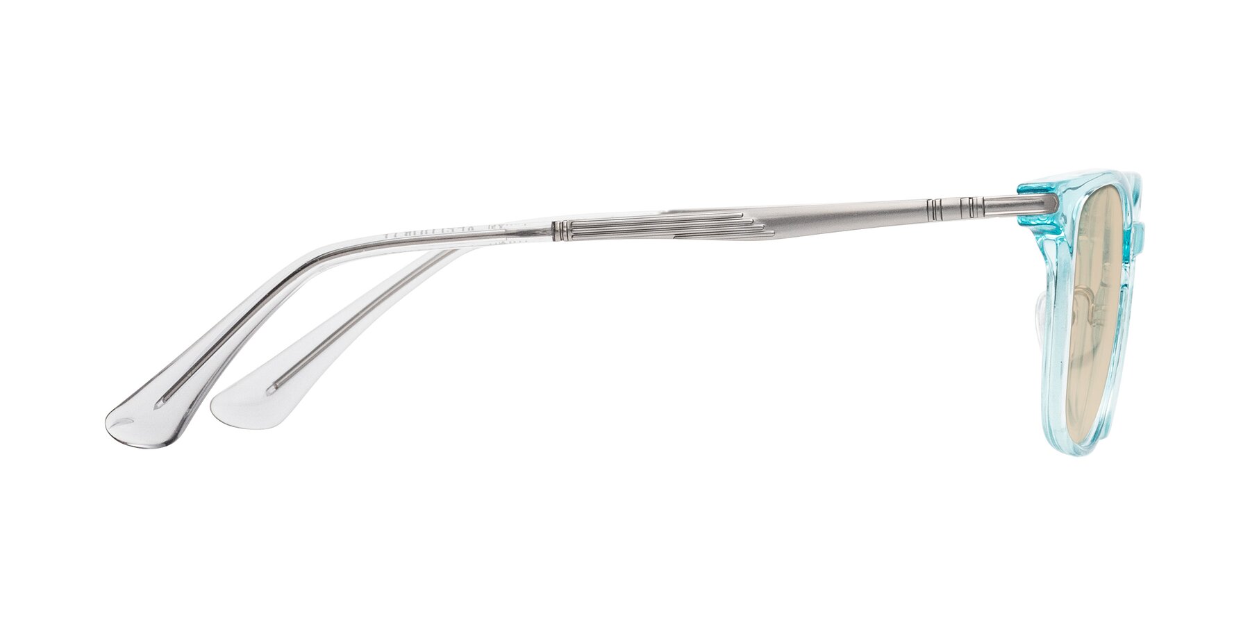 Side of Tiwari in Clear Blue/Silver with Light Brown Tinted Lenses