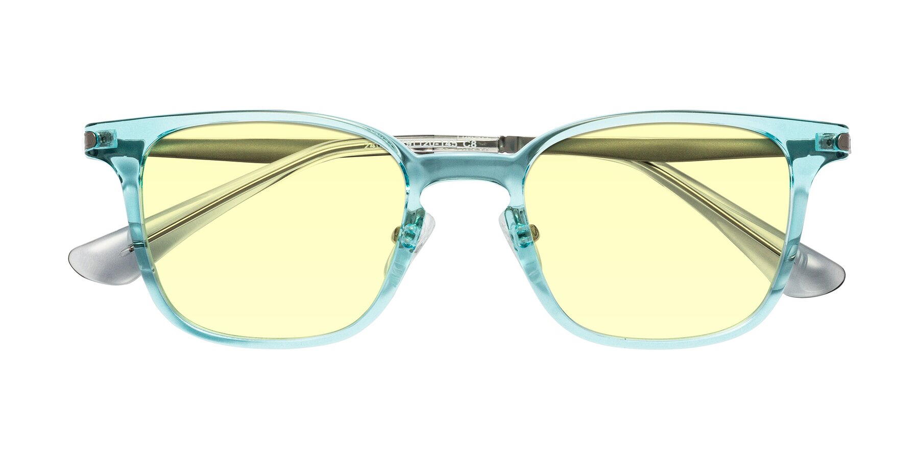 Folded Front of Tiwari in Clear Blue/Silver with Light Yellow Tinted Lenses