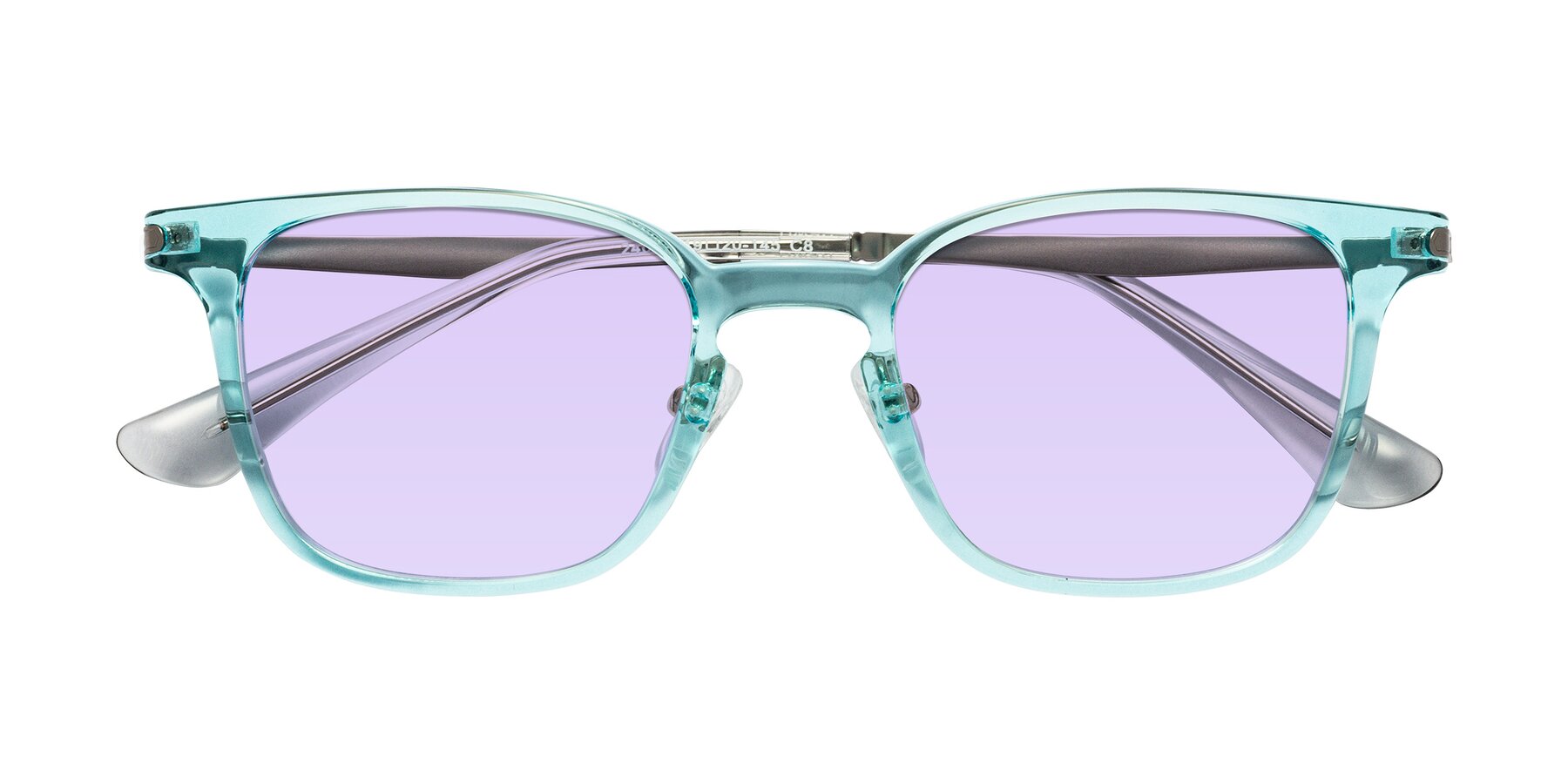 Folded Front of Tiwari in Clear Blue/Silver with Light Purple Tinted Lenses