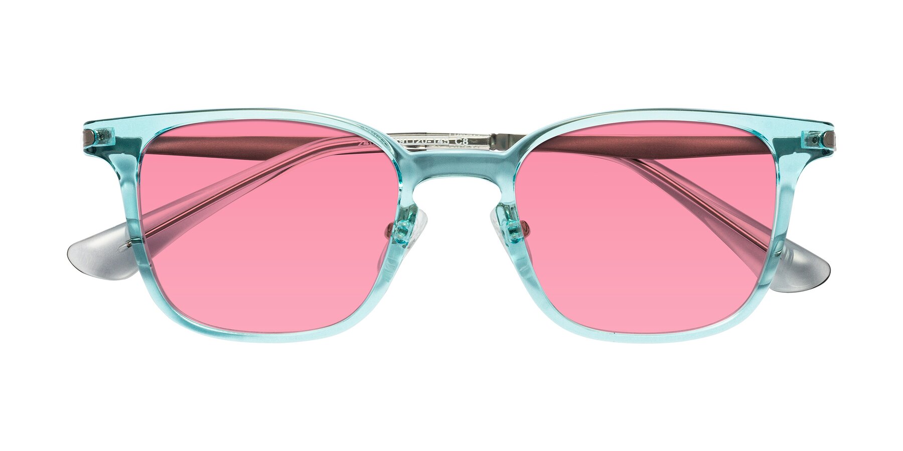 Folded Front of Tiwari in Clear Blue/Silver with Pink Tinted Lenses