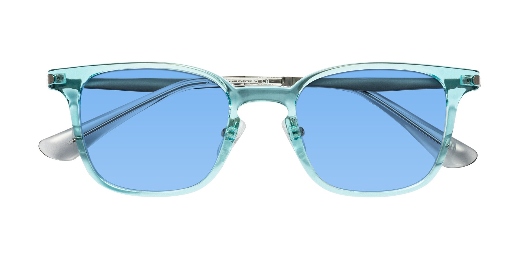 Folded Front of Tiwari in Clear Blue/Silver with Medium Blue Tinted Lenses