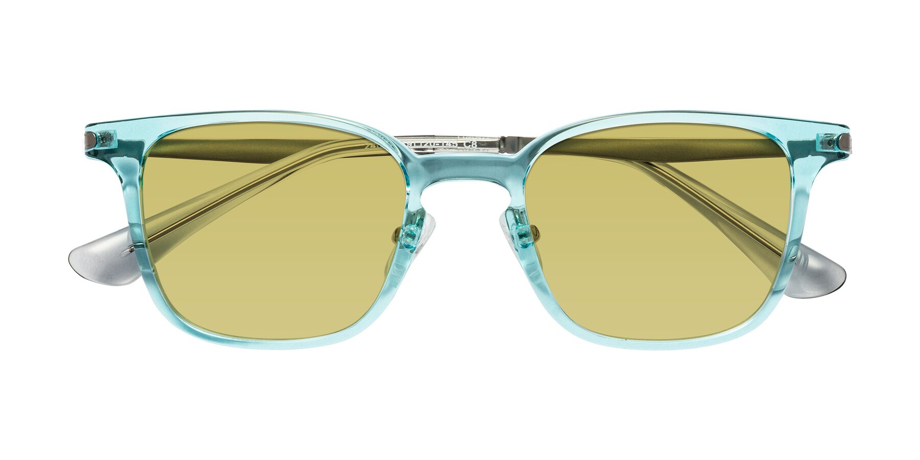Folded Front of Tiwari in Clear Blue/Silver with Medium Champagne Tinted Lenses