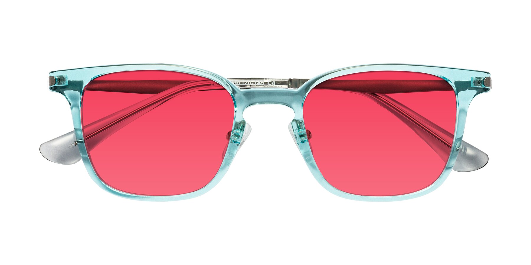 Folded Front of Tiwari in Clear Blue/Silver with Red Tinted Lenses
