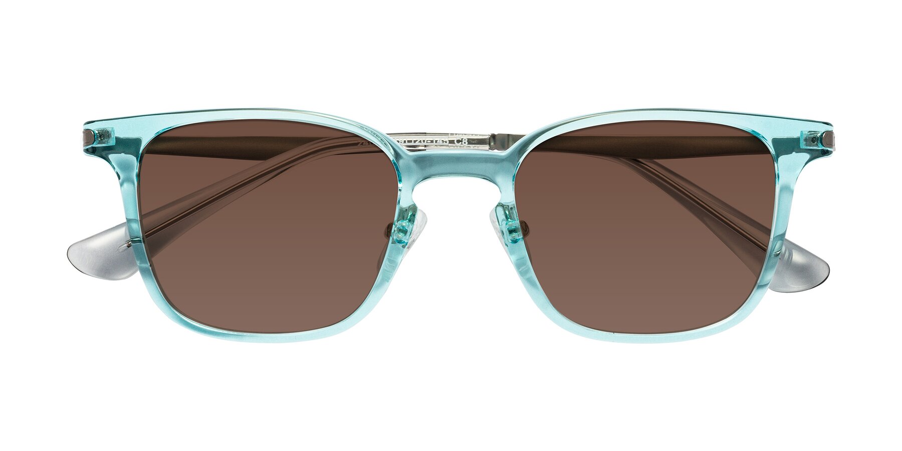 Folded Front of Tiwari in Clear Blue/Silver with Brown Tinted Lenses