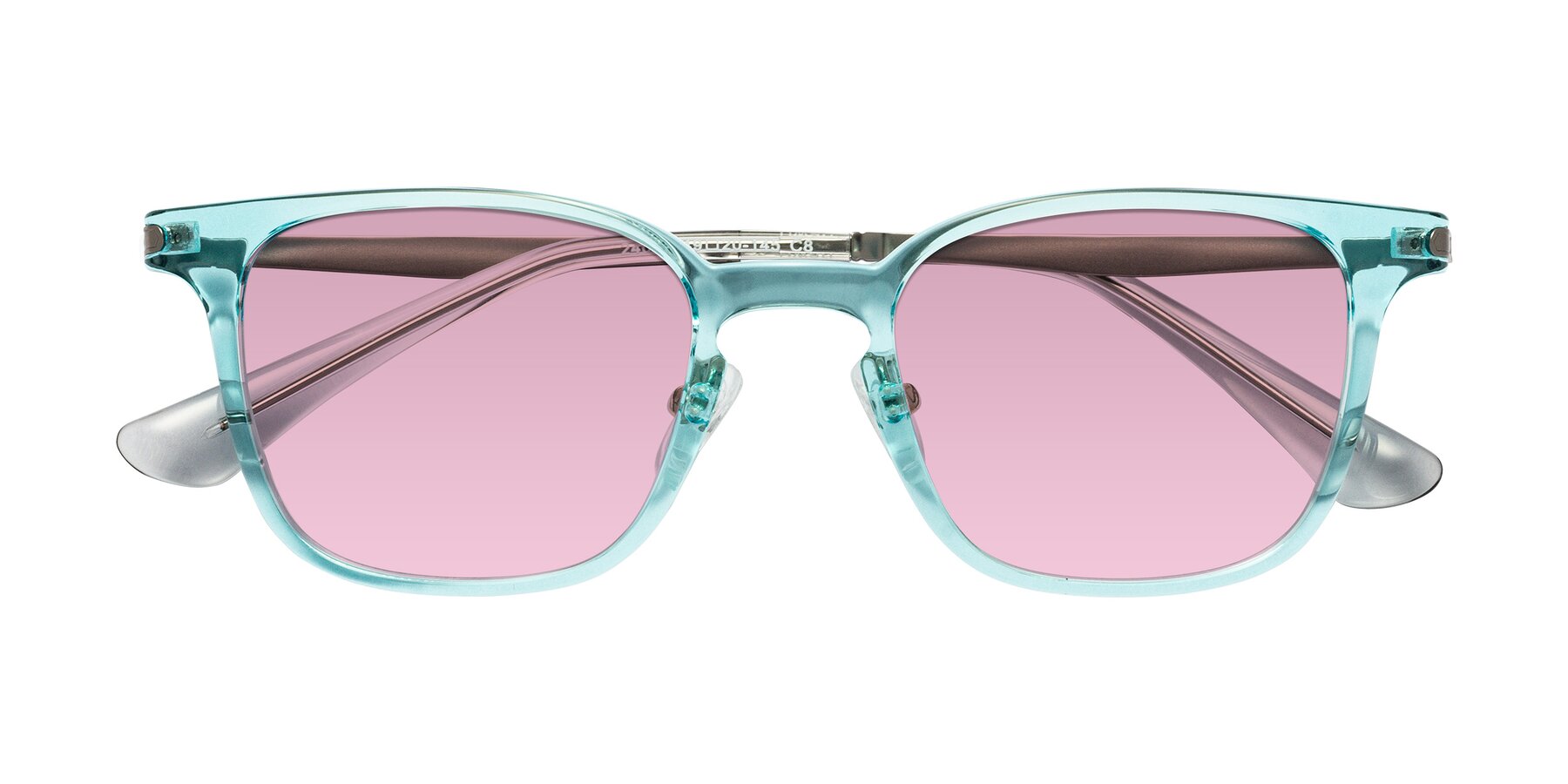 Folded Front of Tiwari in Clear Blue/Silver with Light Wine Tinted Lenses
