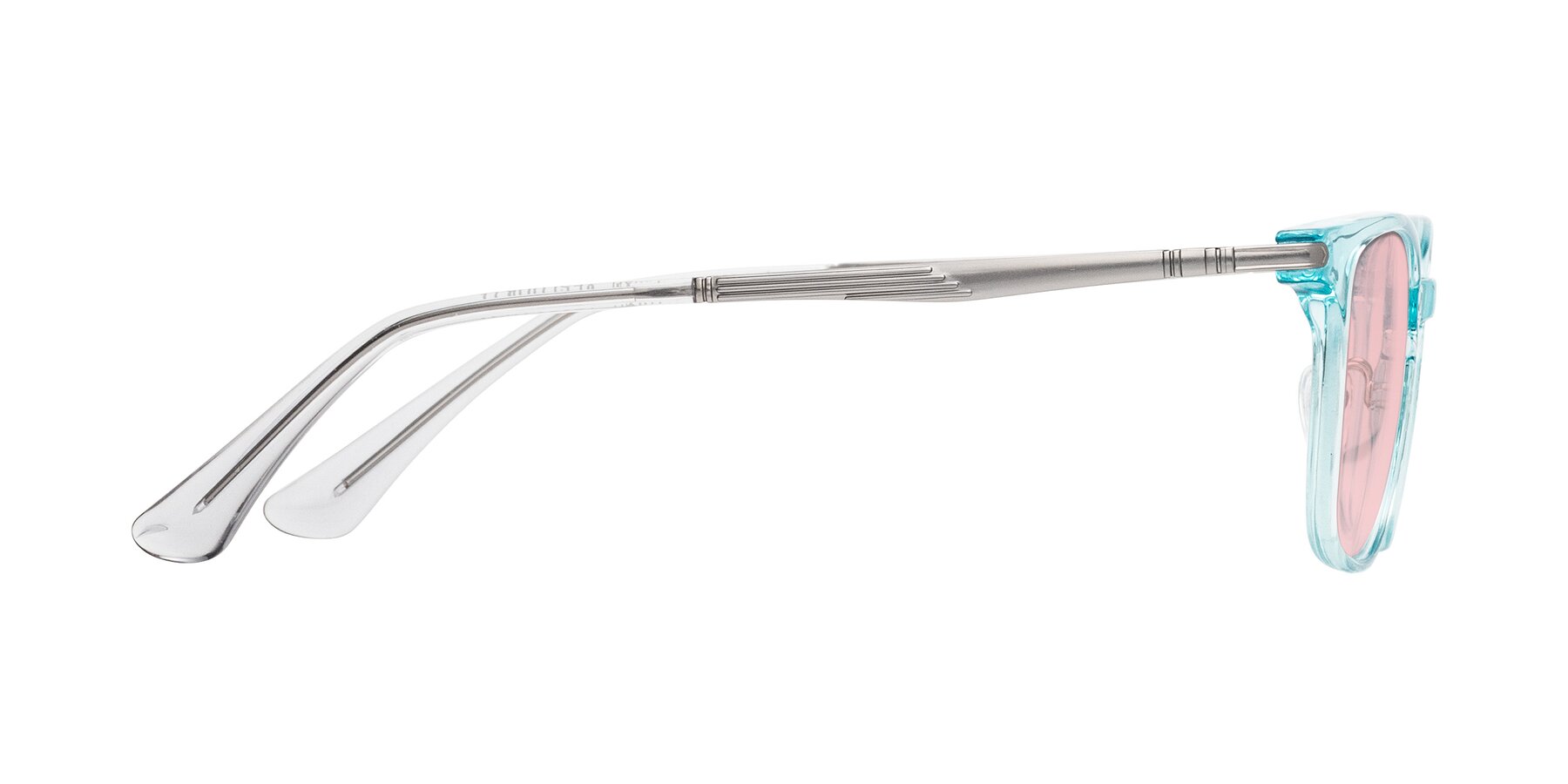 Side of Tiwari in Clear Blue/Silver with Light Garnet Tinted Lenses