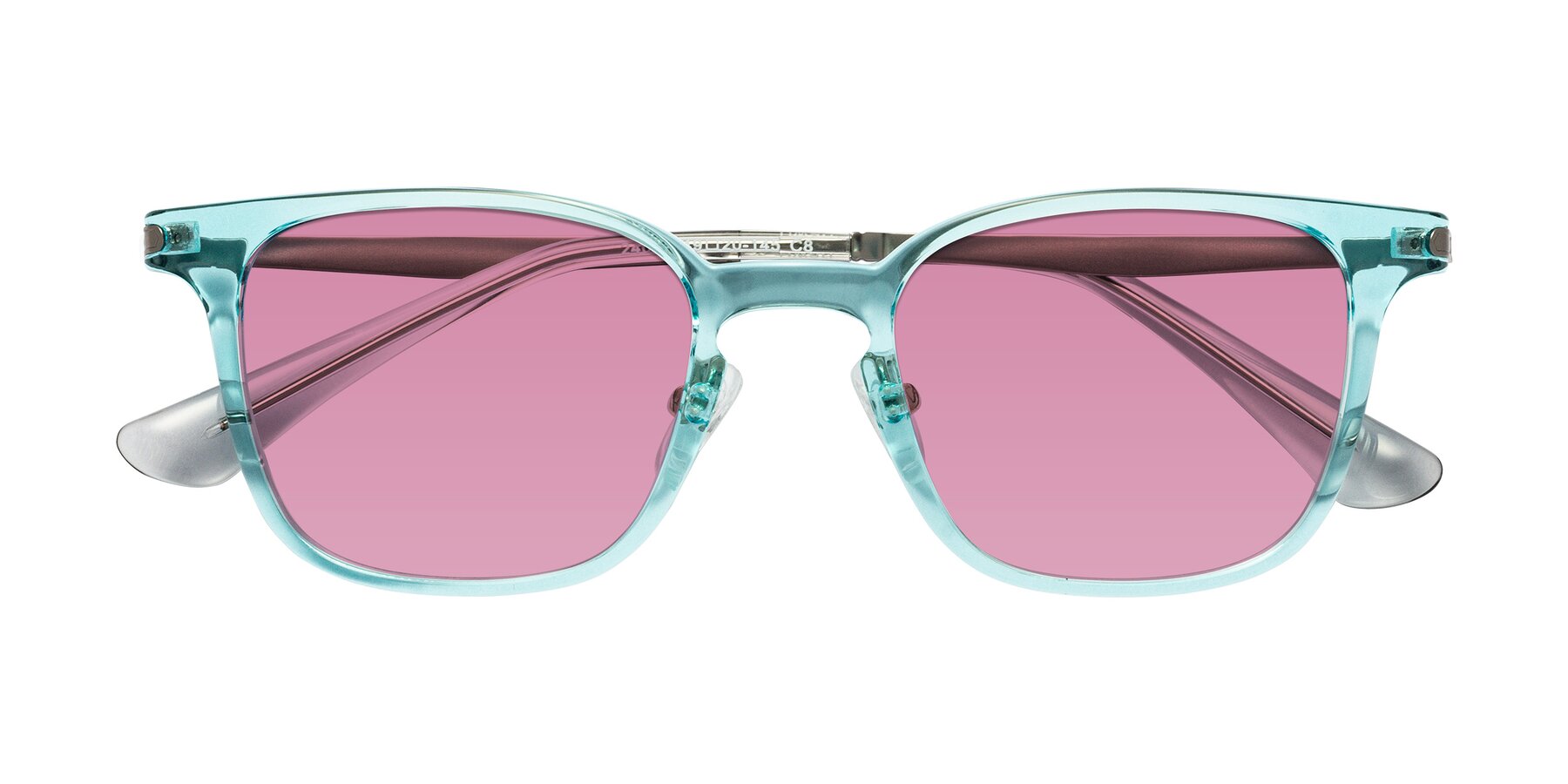 Folded Front of Tiwari in Clear Blue/Silver with Medium Wine Tinted Lenses