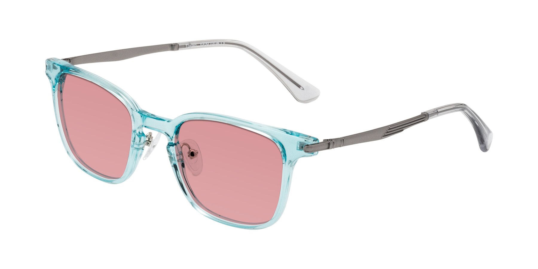 Angle of Tiwari in Clear Blue/Silver with Medium Garnet Tinted Lenses