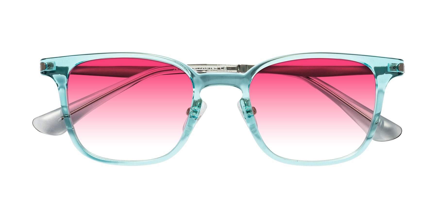 Folded Front of Tiwari in Clear Blue/Silver with Pink Gradient Lenses