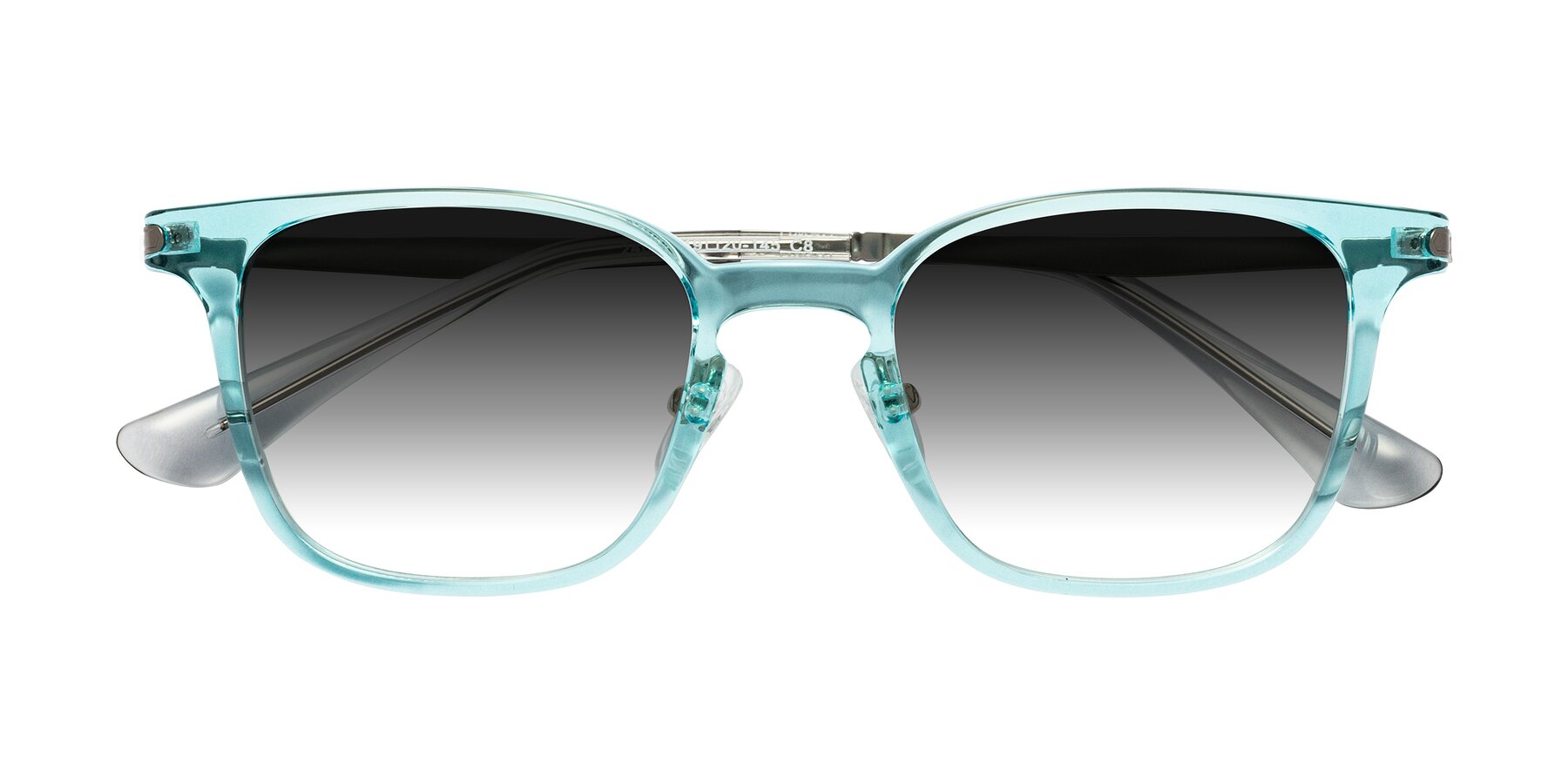 Folded Front of Tiwari in Clear Blue/Silver with Gray Gradient Lenses