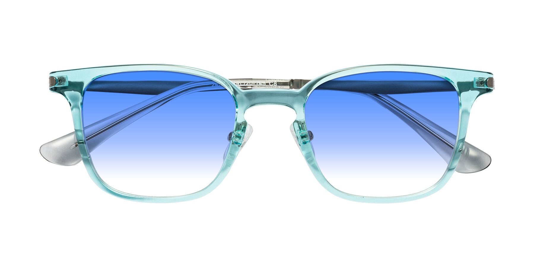 Folded Front of Tiwari in Clear Blue/Silver with Blue Gradient Lenses